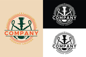 Hookah emblem illustration logo design 
