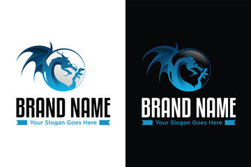 Naklejka premium modern blue dragon illustration logo design