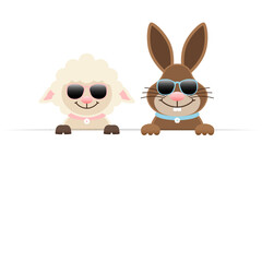 Schaf & Osterhase Sonnenbrille Halten Banner