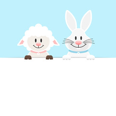 Schaf & Weißer Osterhase Halten Banner Himmel