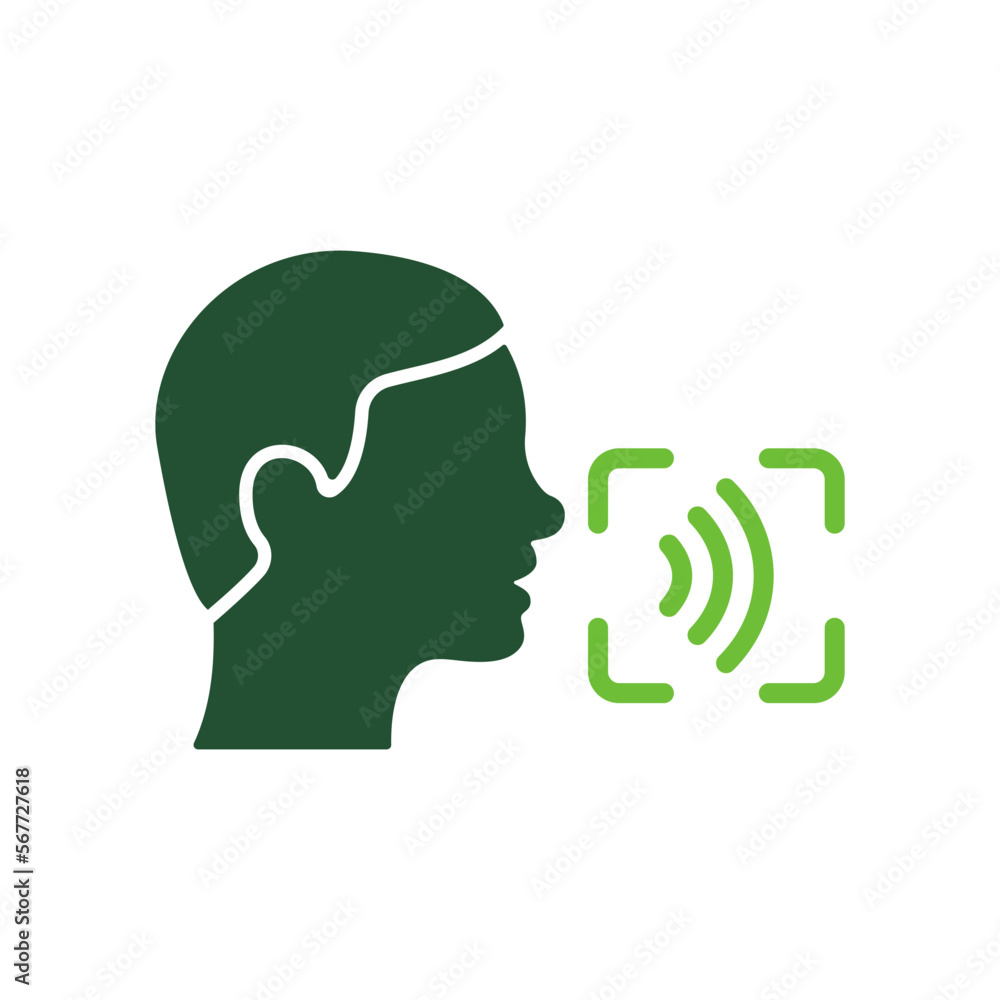 Poster command voice id recognition technology silhouette icon. access identification by voice glyph pictog
