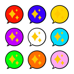 シャープでシンプルな黄色いキラキラ3とカラフルなまんまるふきだしセット　白フチ