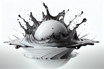 A 3D illustration presents a sphere-shaped water splash isolated on a white background. Generative AI