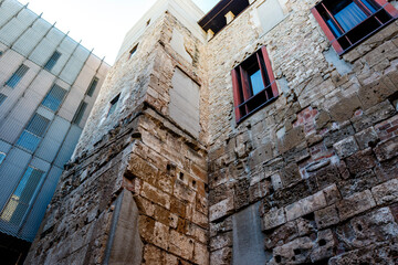 Roman city wall of Barcelona, Catalonia, Spain, Europe