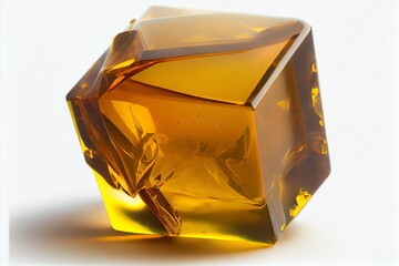 A golden amber crystal isolated on a white background. Generative AI