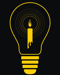 Vector graphic - a lamp with a candle inside, a symbol of lack of electricity, power system problems.
 Design element for news feed, web design, booklet.