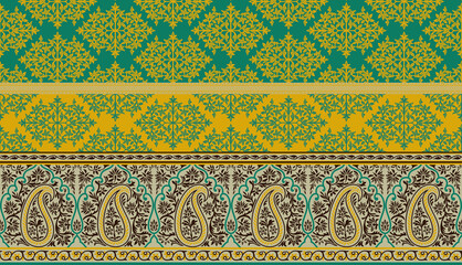 Seamless paisley geometrical border pattern with navy background