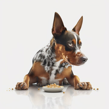 Essender Hund auf wei&szlig;em Hintergrund isoliert (erstellt durch KI-Tool)
