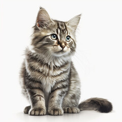 Obraz premium Kleine sitzende Katze auf weißem Hintergrund isoliert (erstellt durch KI-Tool)