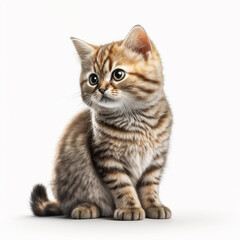 Fototapeta premium Kleine sitzende Katze auf weißem Hintergrund isoliert (erstellt durch KI-Tool)