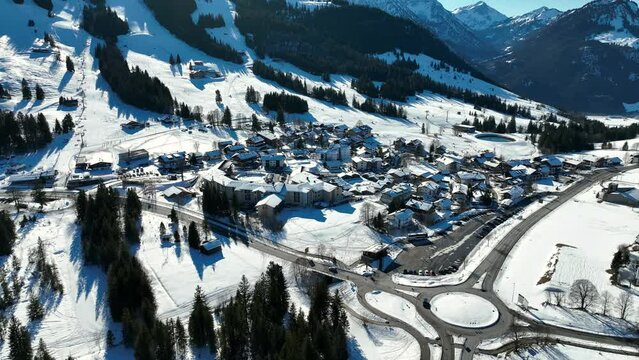 Oberjoch village admist mountains, Allgaeu, Bavaria, Germany