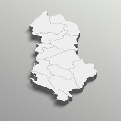 Fully editable 3d isometric white Albania  map with States or province in white isolated background.