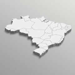 Obraz premium Fully editable 3d isometric white Brazil map with States or province in white isolated background.