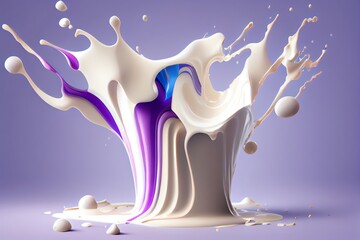 A 3D illustration shows a dairy milk, liquid white paint, or yogurt splash. Generative AI