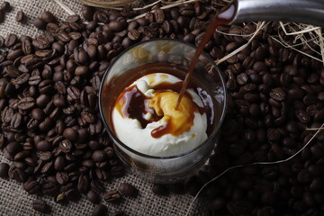 affogato with coffee beans