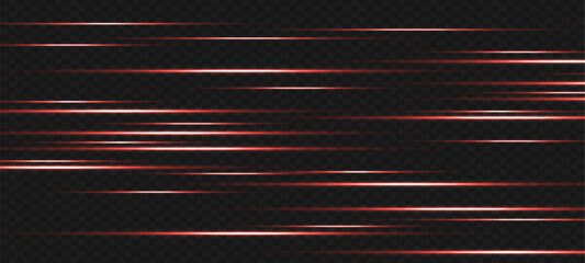 Light flash or red neon stripes. laser beams. Beautiful light reflections. Glowing stripes on a transparent background.