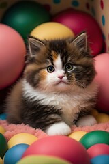 Fototapeta na wymiar Playing with Colors: An Adorable Kitten's Adventure in a Ball Pit created with Generative AI technology