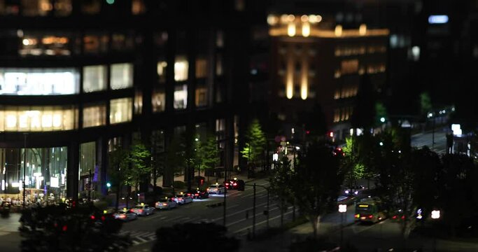 A night miniature cityscape in Marunouchi Tokyo tiltshift
