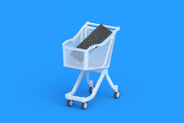 Keyboard in market cart. 3d render