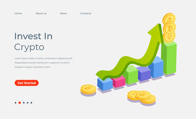 Invest in cryptocurrency isometric landing page template, The Cryptocurrency marketplace