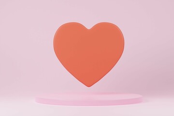 3d rendering pink podium heart happy valentine day