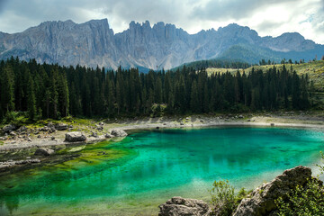 Fototapeta na wymiar Carezza lake in the mountains
