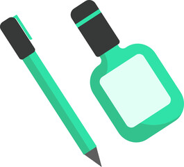 a green x-type ballpoint pen and eraser to help with writing
