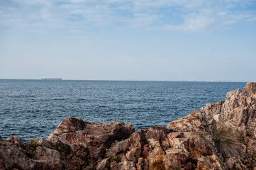 Beautiful nature landscape with water of sea and island rock