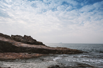 Fototapeta premium Beautiful nature landscape with water of sea and island rock