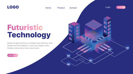 Futuristic Technology Landing Page. Website Template for header copy space layout.