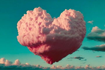 Heart cloud in red, pink white, love cloud in the sky
