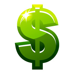 Cartoon green Dollar icon, game isolated icon.