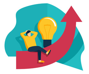 Businessman sitting on big rising profit graph