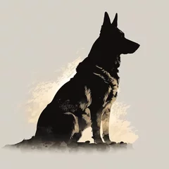 Fotobehang silhouette German shepherd graphic design with isolated background generative ai © Arisctur