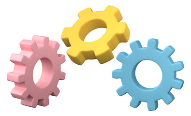 Set of gear icon 3D render, png file format.