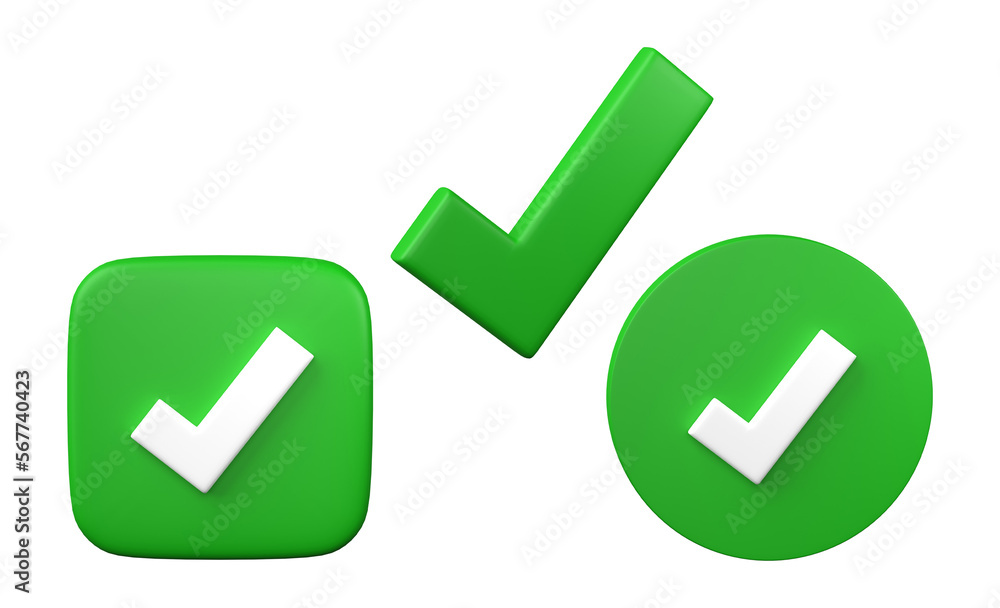 Poster set of check mark icon 3d render, png file format.