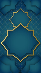 a greeting card with a blue background with an abstract 3d image to celebrate Eid al-Fitr
