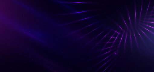 Abstract technology futuristic neon purple light lines on dark blue background with dust galaxy and copy space for text.