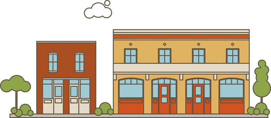 Naklejka premium Flat Style Color Collection Of Small Classic Vintage Buildings For Store, Restaurant, Office or Market Icons