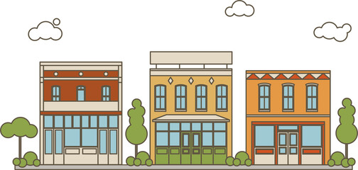 Flat Style Color Collection Of Small Classic Vintage Buildings For Store, Restaurant, Office or Market Icons