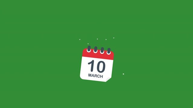 10 March calendar animation, calendar with cool transition effect.green background