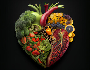 Human Heart Made of Fruits and Vegetables Concept