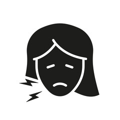  Woman with Dental Pain Glyph Pictogram. Teeth Ache, Mouth Cavity Medical Problem Silhouette Icon. Female with Toothache Symbol. Oral Disease. Dentist's Treatment Sign. Isolated Vector Illustration