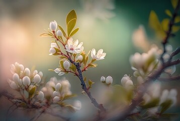 Fototapeta premium beautiful little white plum flowers blossoming, generative Ai