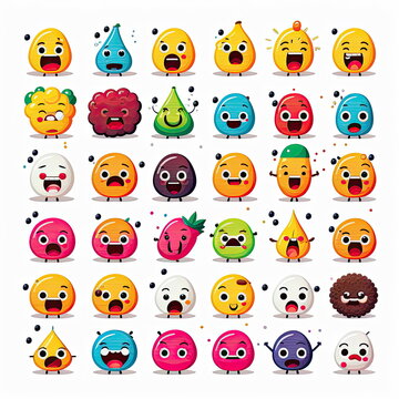 Collection of emoji, cute cartoon characters vector illustration, white background, Made by AI,Artificial intelligence