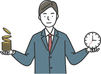 お金と時計を持ったビジネスマン