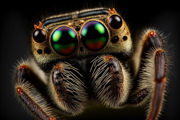 Jumping Spider Phidippus Regius on Black Background Mega Macro Shot - Post-processed Generative AI