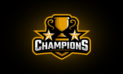Champions trophy logo with star for championship - obrazy, fototapety, plakaty