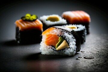 sushi, salmon and rice 