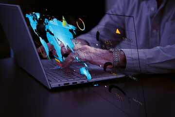 Senior businessman analyze data works on the Insights analytics dashboard for operations management to make investment decisions